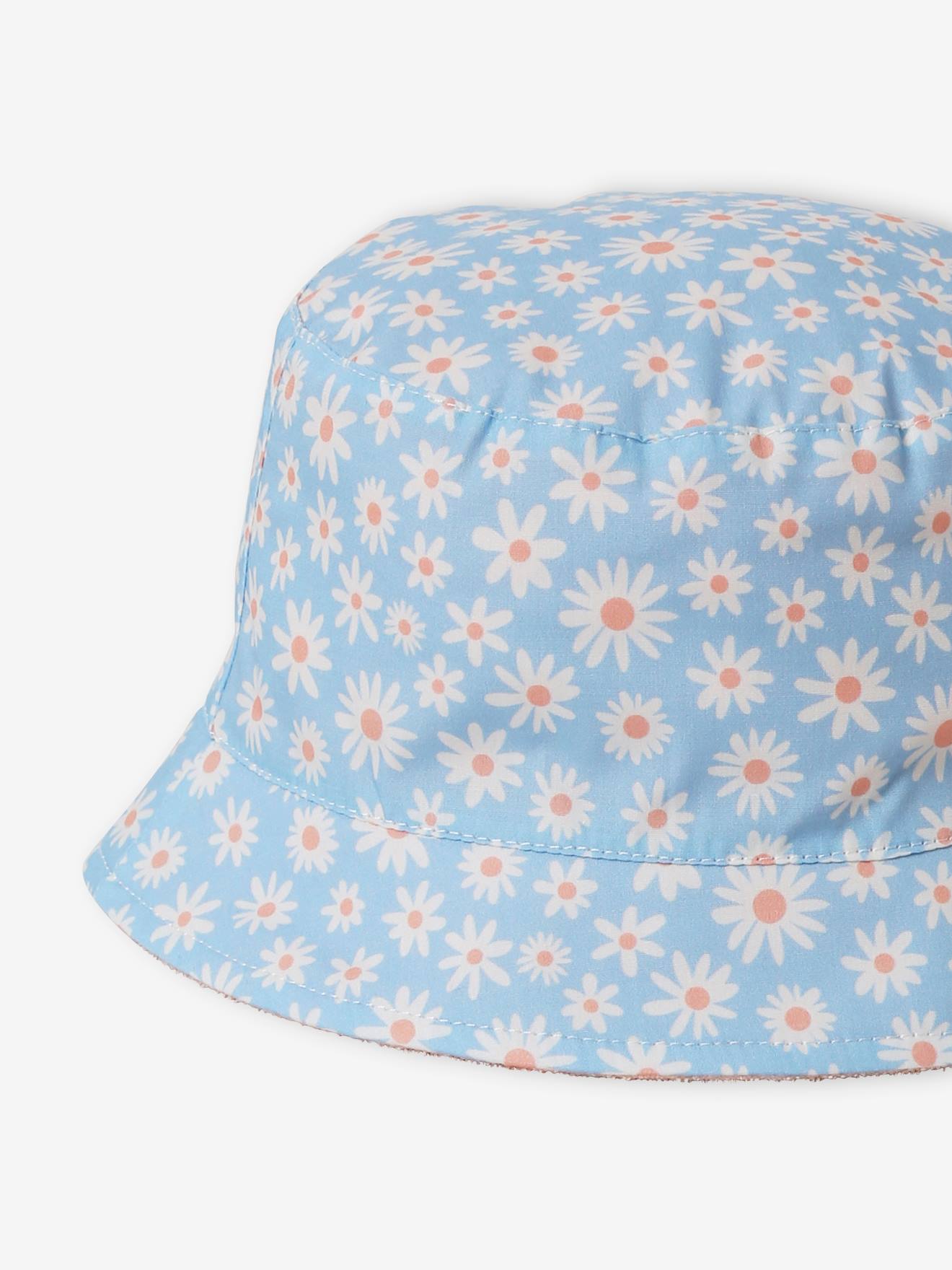 Chapéu bob reversível estampado para meninas, azul claro