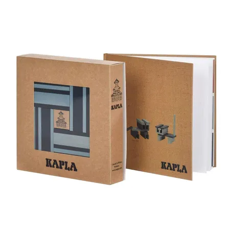 KAPLA® Holzbausteine in 40er Box mit Buch, blau / hellblau