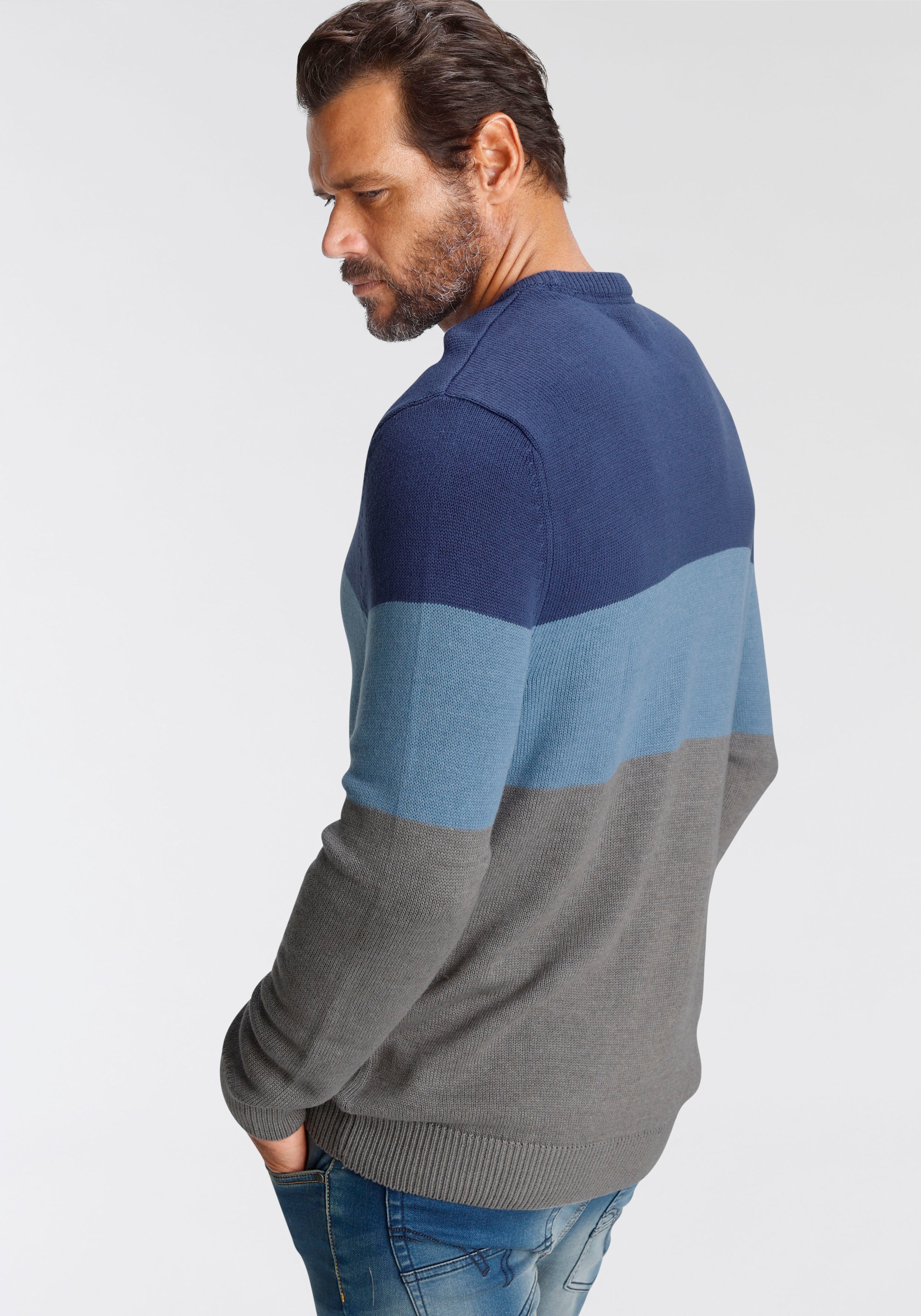 Man's World Rundhalspullover »Bis Grösse 5 XL«, mit Blockstreifen