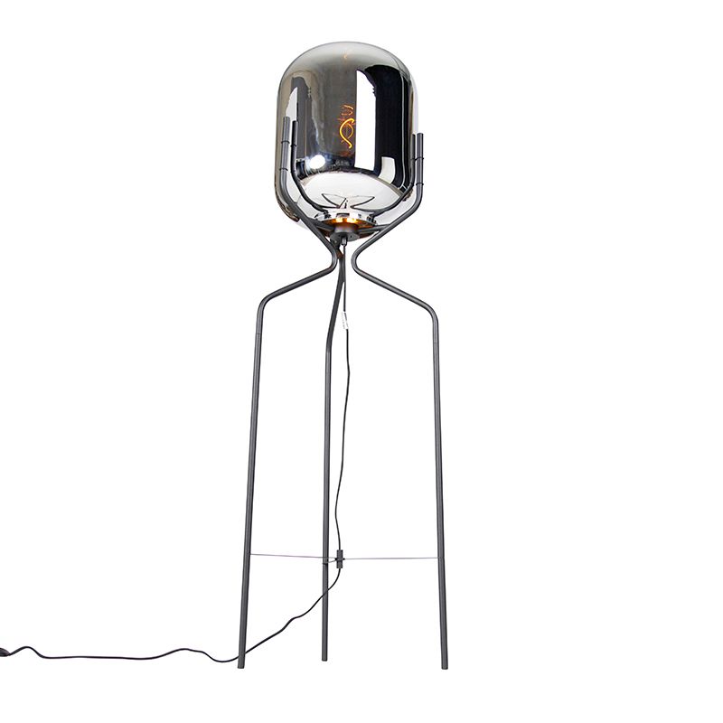 Design vloerlamp zwart met smoke glas - Bliss