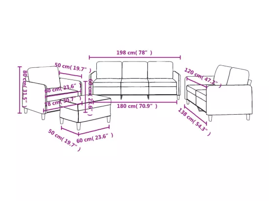 Ensemble de canapés 4 pcs avec coussins Rouge bordeaux Tissu