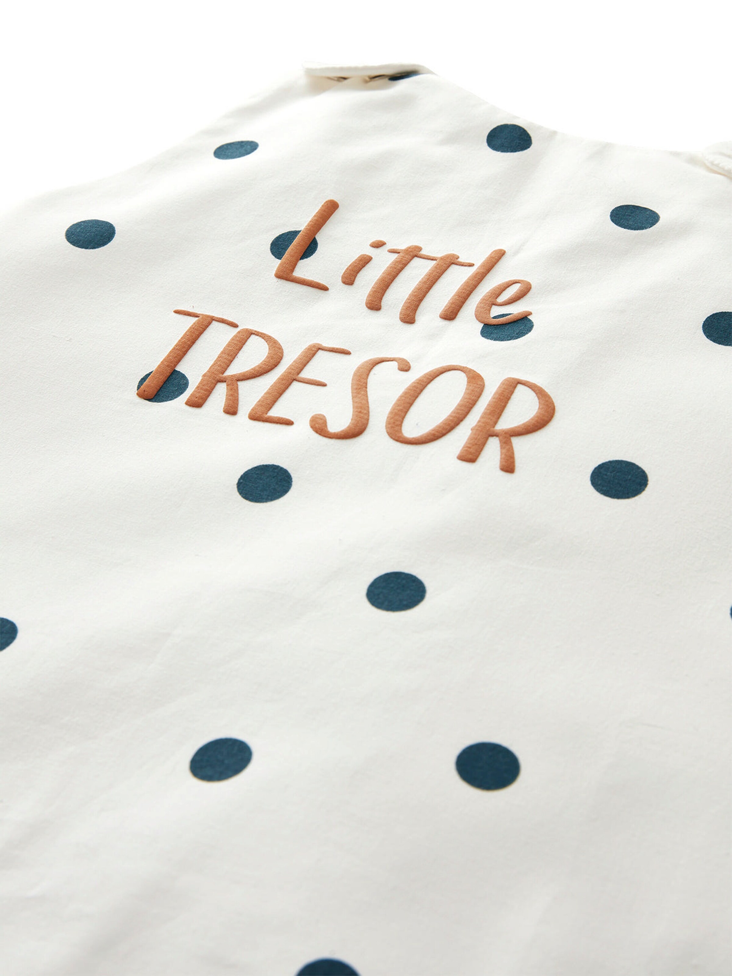 Vertbaudet Ärmelloser Baby Sommerschlafsack LITTLE TRESOR wollweiß/marine getupft