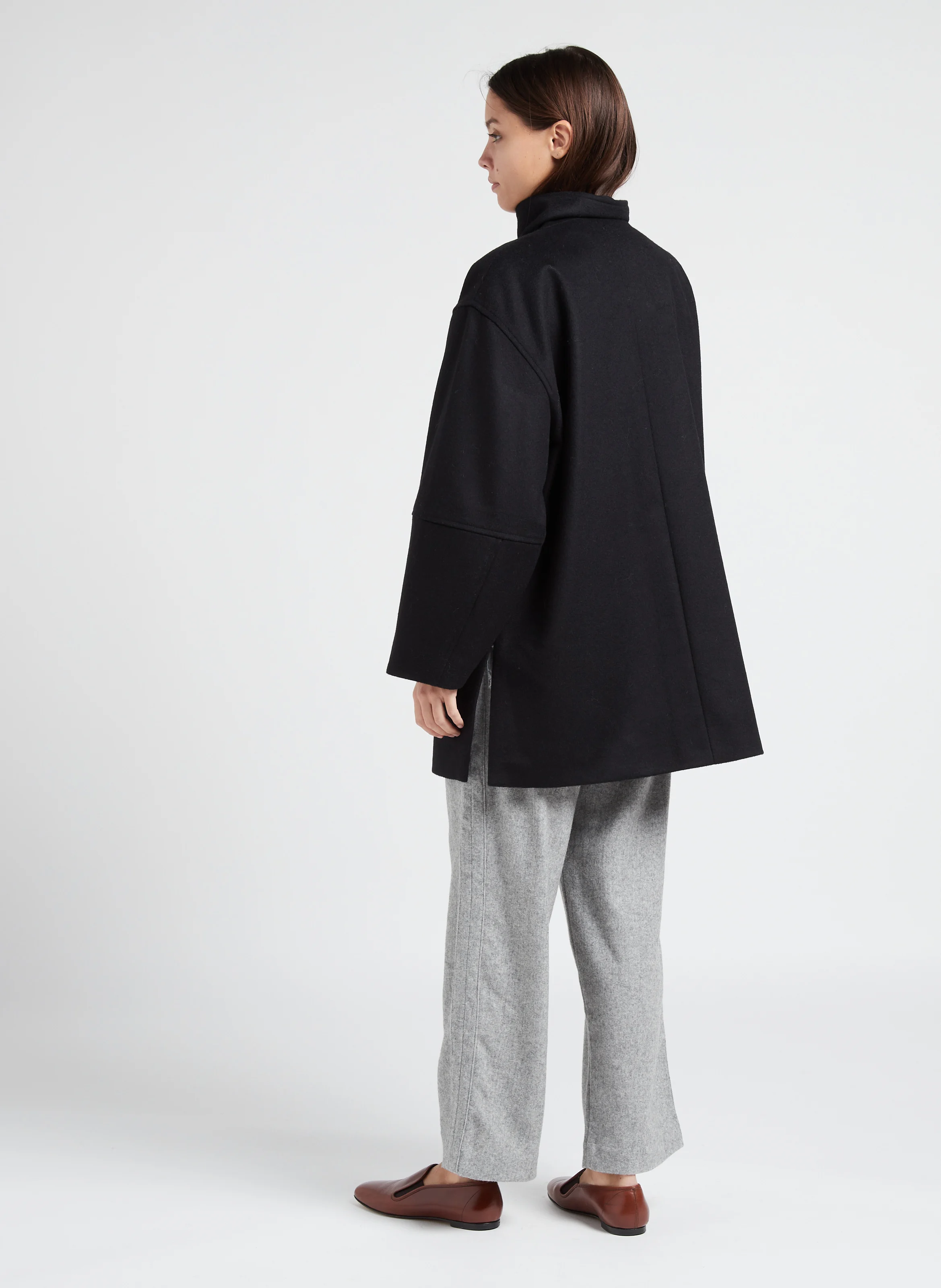 PENNY - Pantalon droit en flanelle de laine mélangée | Gris