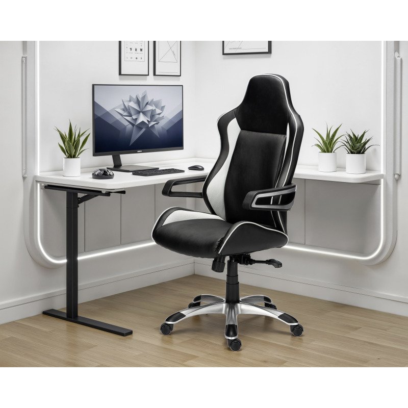 Fauteuil de bureau gamer MONZA simili cuir - avec accoudoirs et appui-tête - Mécanisme Synchrone - Pieds aluminium