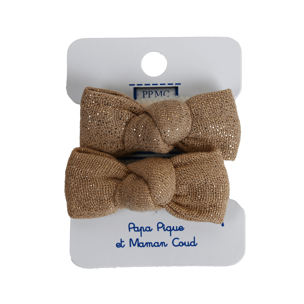Elastiques Mousse Petit Noeud Gaze Pailletée Camel