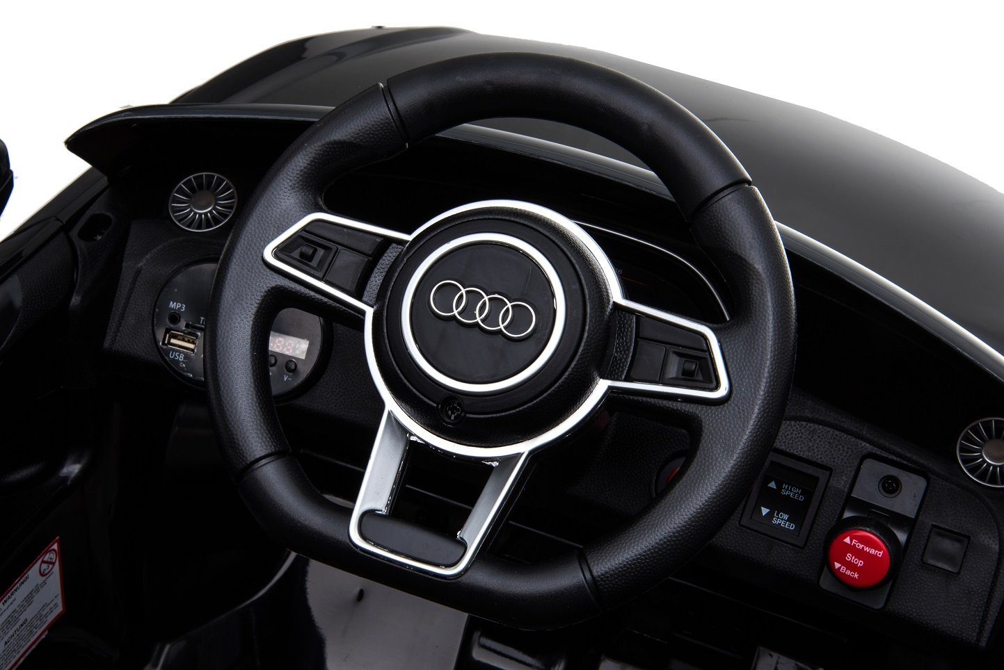Carrinho Elétrico Infantil Audi TT RS Cabrio da Toys Store com Controle Remoto, USB e MP3, 2x30W, Capacidade de Carga 35 kg