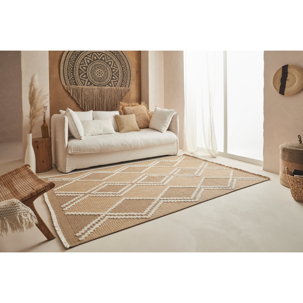 Tapis intérieur extérieur aspect jute jaune tulum 9048 230 x 160 cm