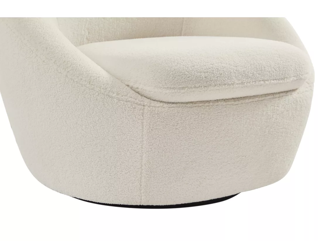 Fauteuil pivotant arrondi en tissu bouclette blanc LACARA