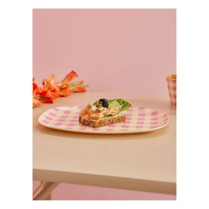 Rice Assiette rectangulaire Check It Out | Rose