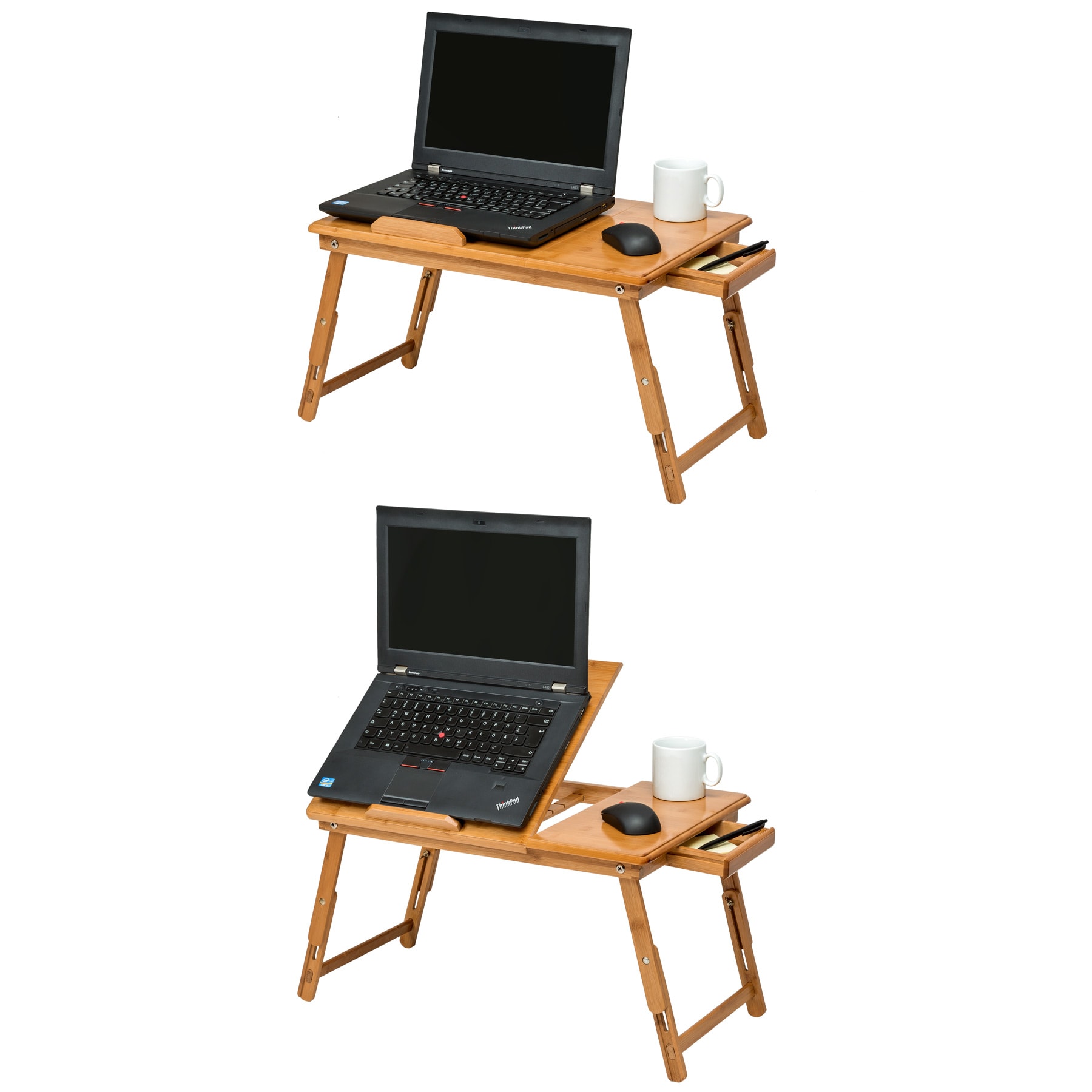 tectake® Laptoptisch, aus Bambus, klappbar und höhenverstellbar, ideale Belüftung, 55 x 35 x 26 cm