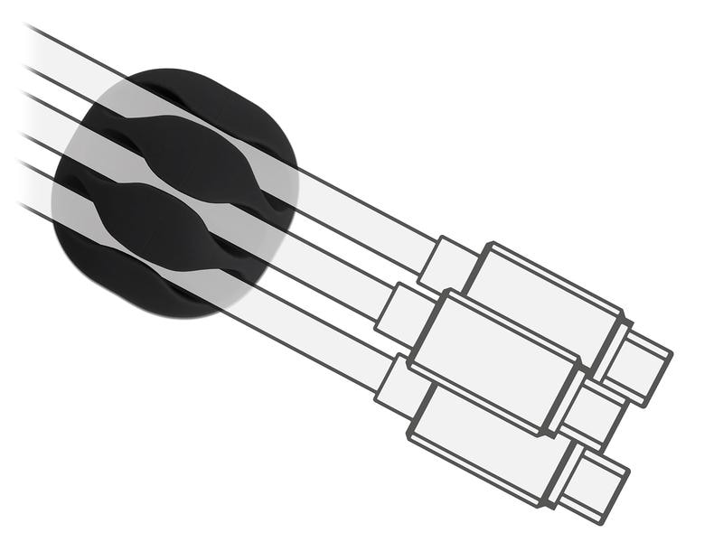 Delock Kabelhalter 35mm, für 3 Kabel, selbstklebend 6 Stück Kabelhalter mit 3 Durchführungen selbstklebend Set 6 Stück Schwarz / weiss