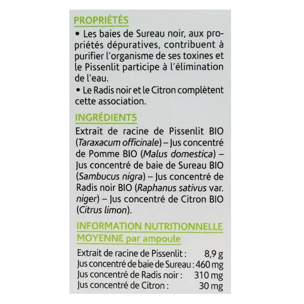 Arkopharma Arkofluides Détox Bio Sureau Noir Pissenlit Radis Noir 20 ampoules