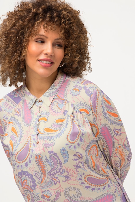 Bluse, Paisley, Hemdkragen, Langarm, hinten länger