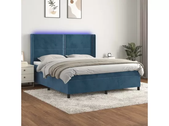 Sommier tapissier matelas et LED Bleu foncé 160x200 cm Velours