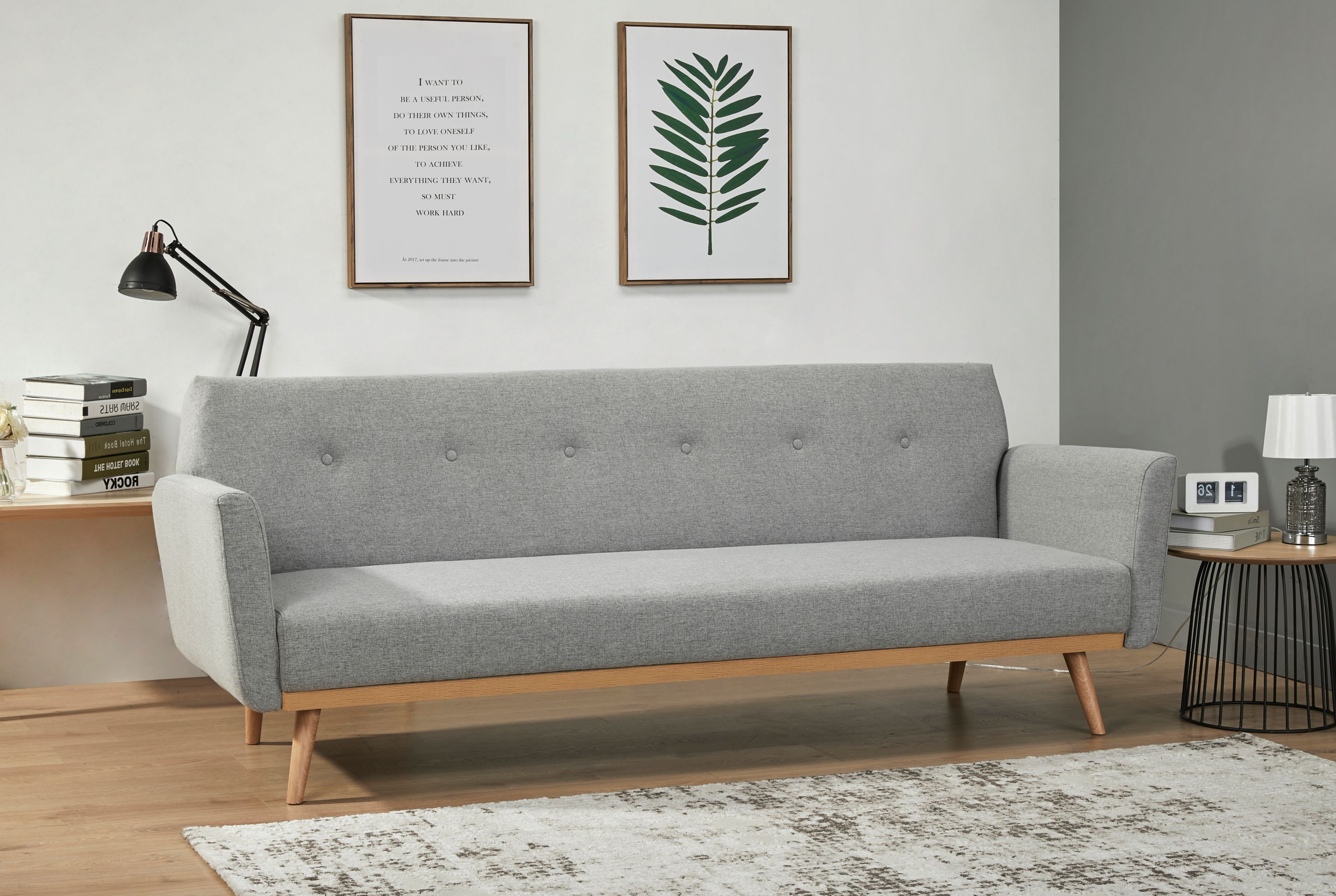 Schlafsofa hellgrau Schlafcouch Sofa Couch Schlaffunktion Gästebett Gästesofa