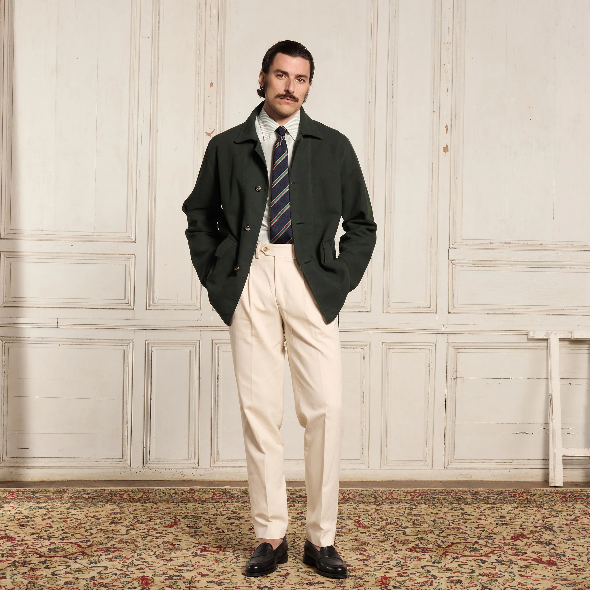 Green cotton and linen work jacket