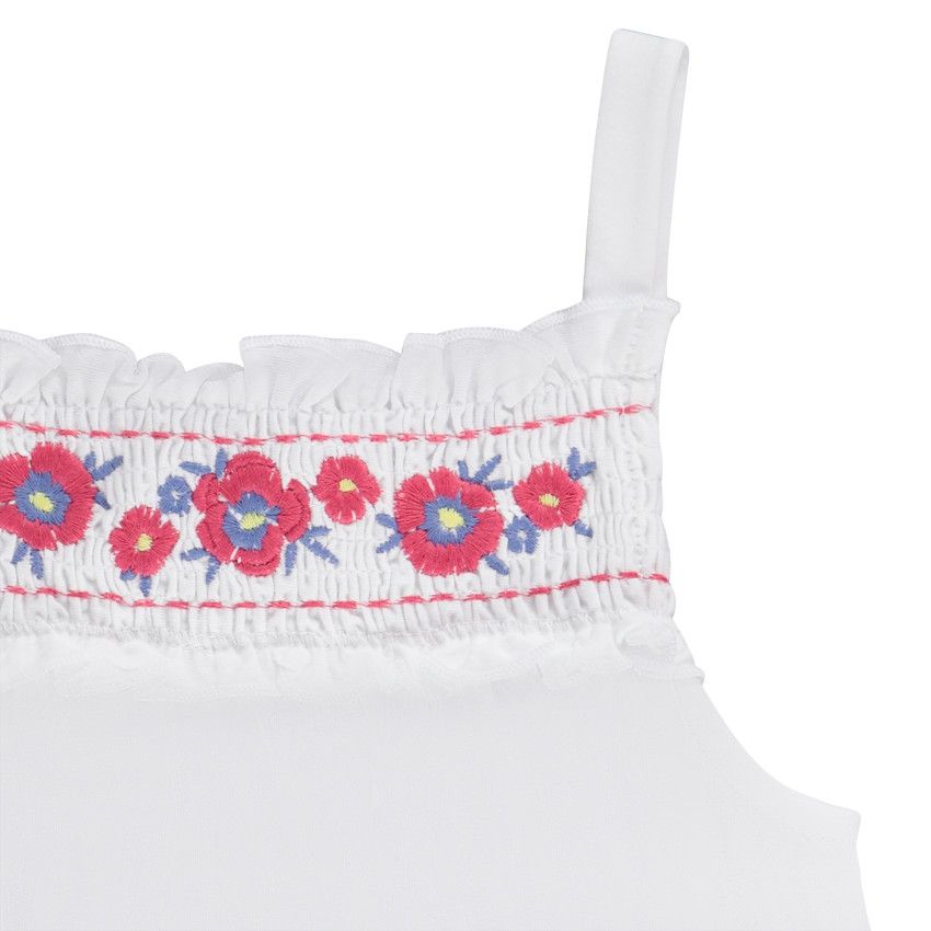 Débardeur en jersey avec smock brodé pour fille - Blanc
