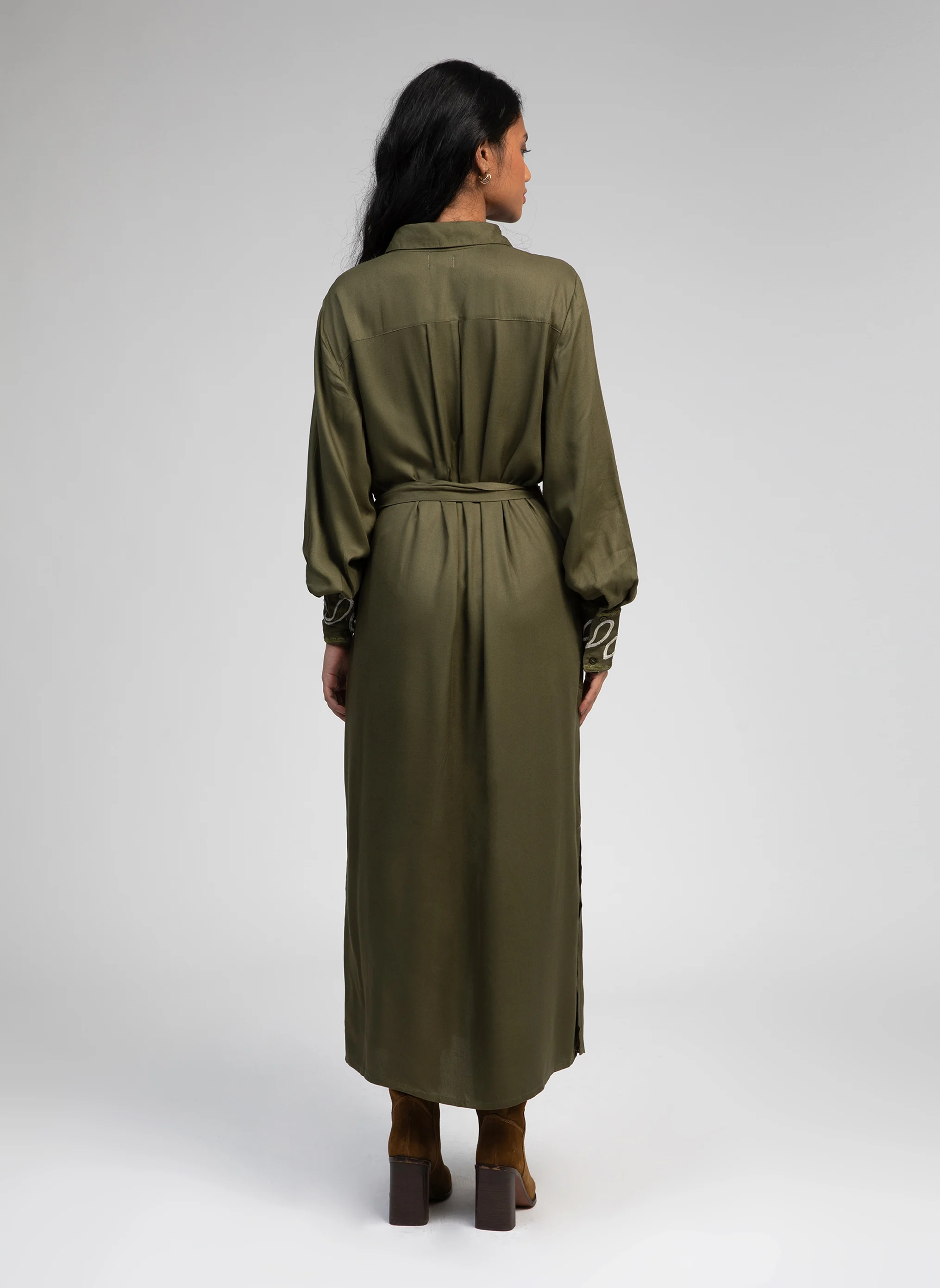 ORIANY - Robe longue brodée | Vert