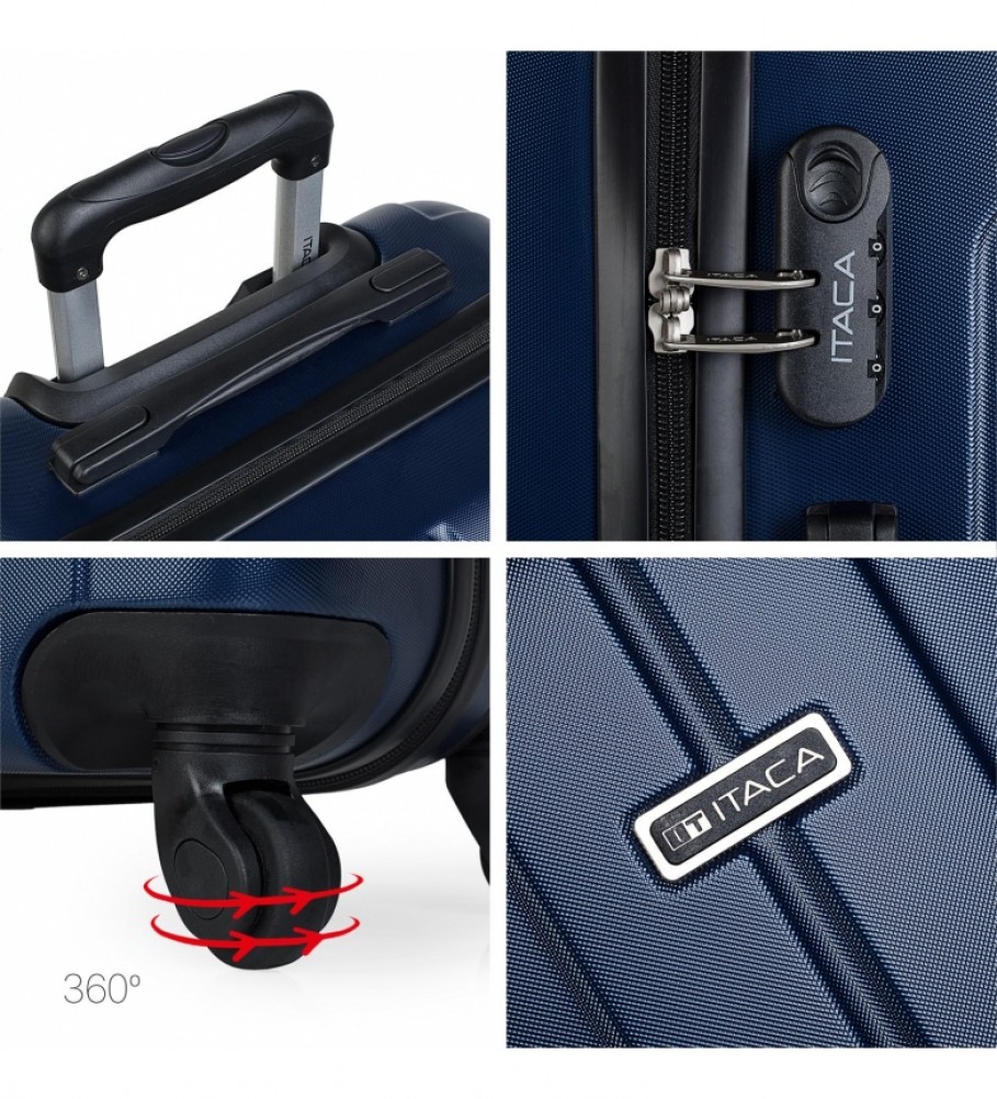 Mala de cabine rígida ITACA com 4 rodas 771150 Azul Marinho - 55x37x20cm -