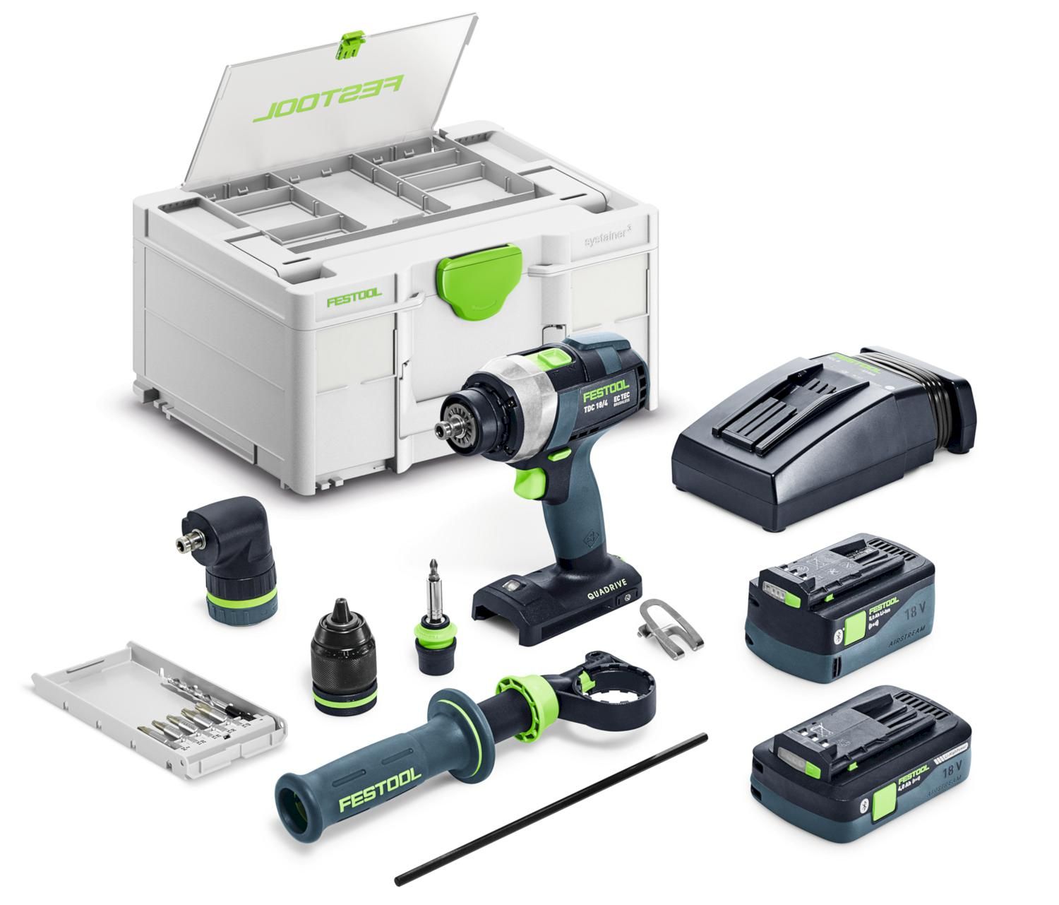 Festool TDC 18/4 5,0/4,0 I-Set QUADRIVE Accu Schroefboormachine 18V 4.0/5.0Ah    1x Hulpstuk in Systainer - 577612