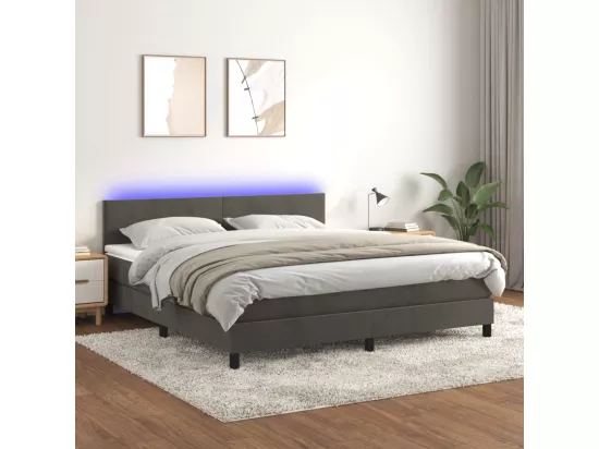 Sommier tapissier matelas et LED Gris foncé 180x200 cm Velours