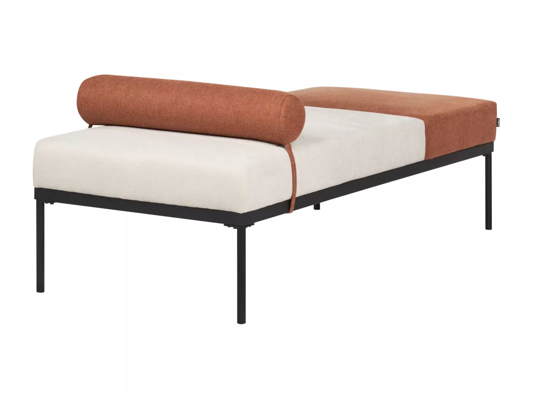 Chaise longue en lin synthétique et en similicuir beige et marron doré MALMOS