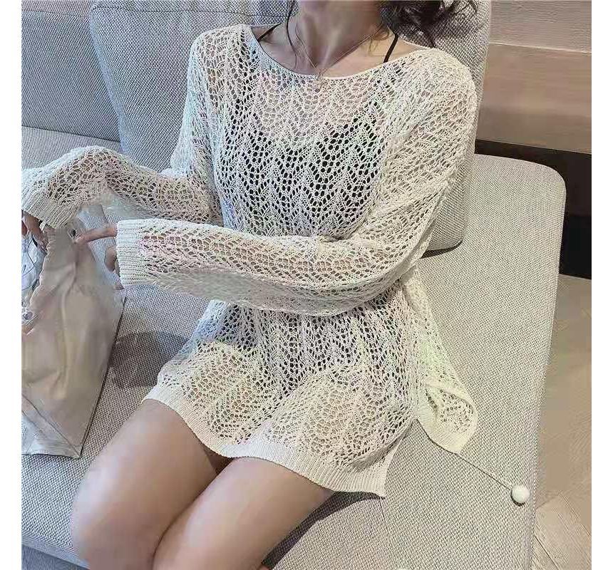Bikkerd - Lange mouwen pointelle gebreide cover-up