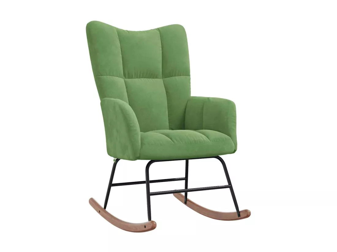 Chaise à bascule avec repose-pied Vert clair Velours