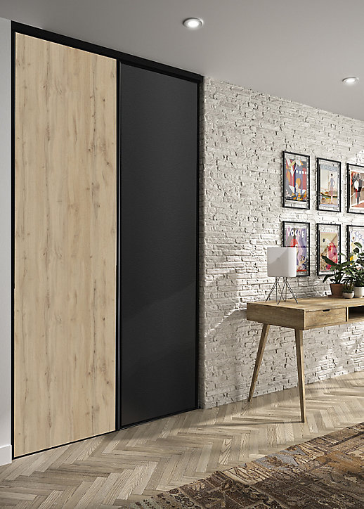 Lot de 2 portes de placard coulissantes Optimum décor chêne et noir 150 x 250 cm