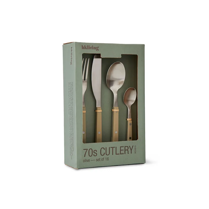 HKliving - 70's Besteck-Set, olive (16er-Set)