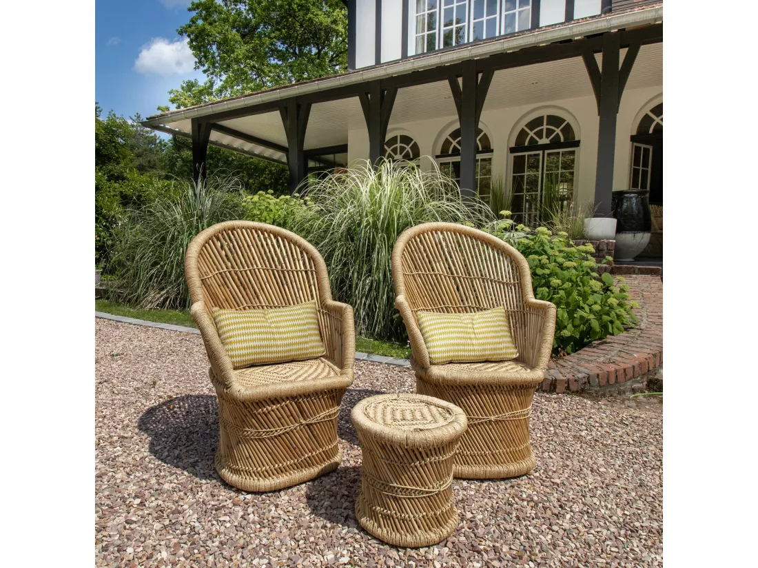 Now's Home - Lot De 2 Fauteuils En Bambou Naturel Avec Deux Coussins Beiges
