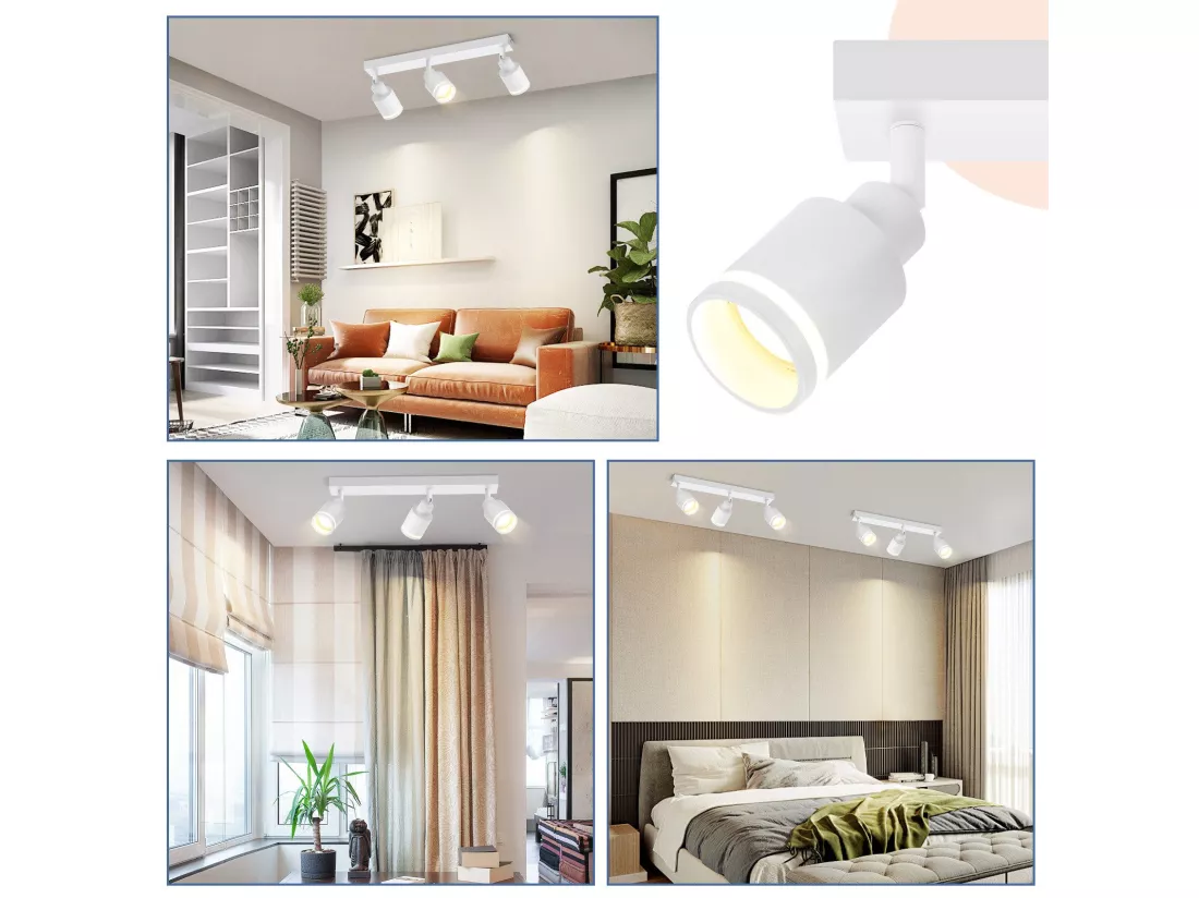 NETTLIFE Plafonnier Blanc moderne : 3 spots de plafond orientables en métal, plafonnier GU10, pour chambre, salle à manger, sans ampoule