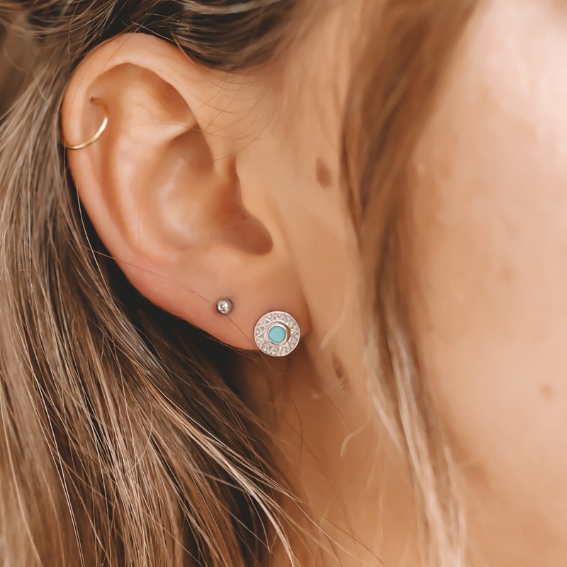 Boucles d'Oreilles Argent Mode Pierre Turquoise