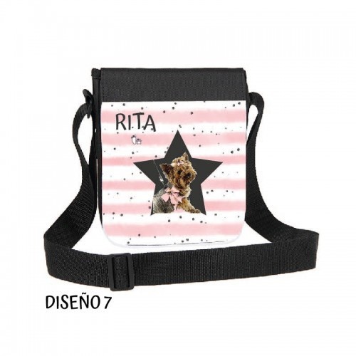 Bolsa de ombro rosa listrada personalizável em preto