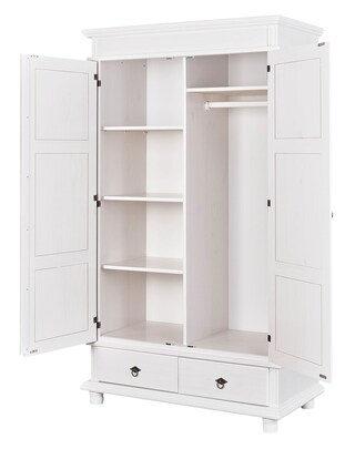 Drehtürenschrank Jannis Kiefer massiv weiß lackiert 116 x 199 cm