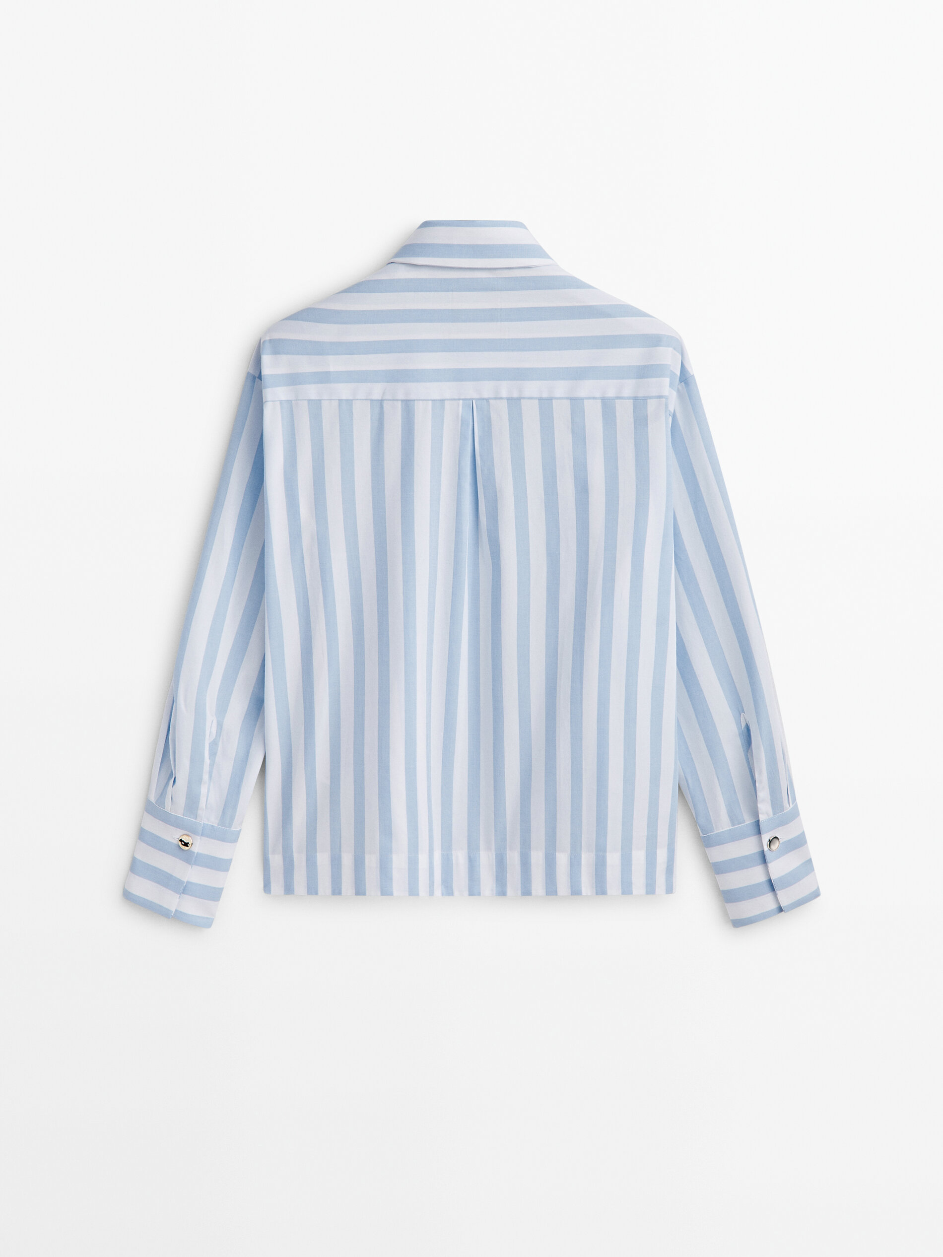Camisa listrada de popeline com bolso - Studio - Azul Claro