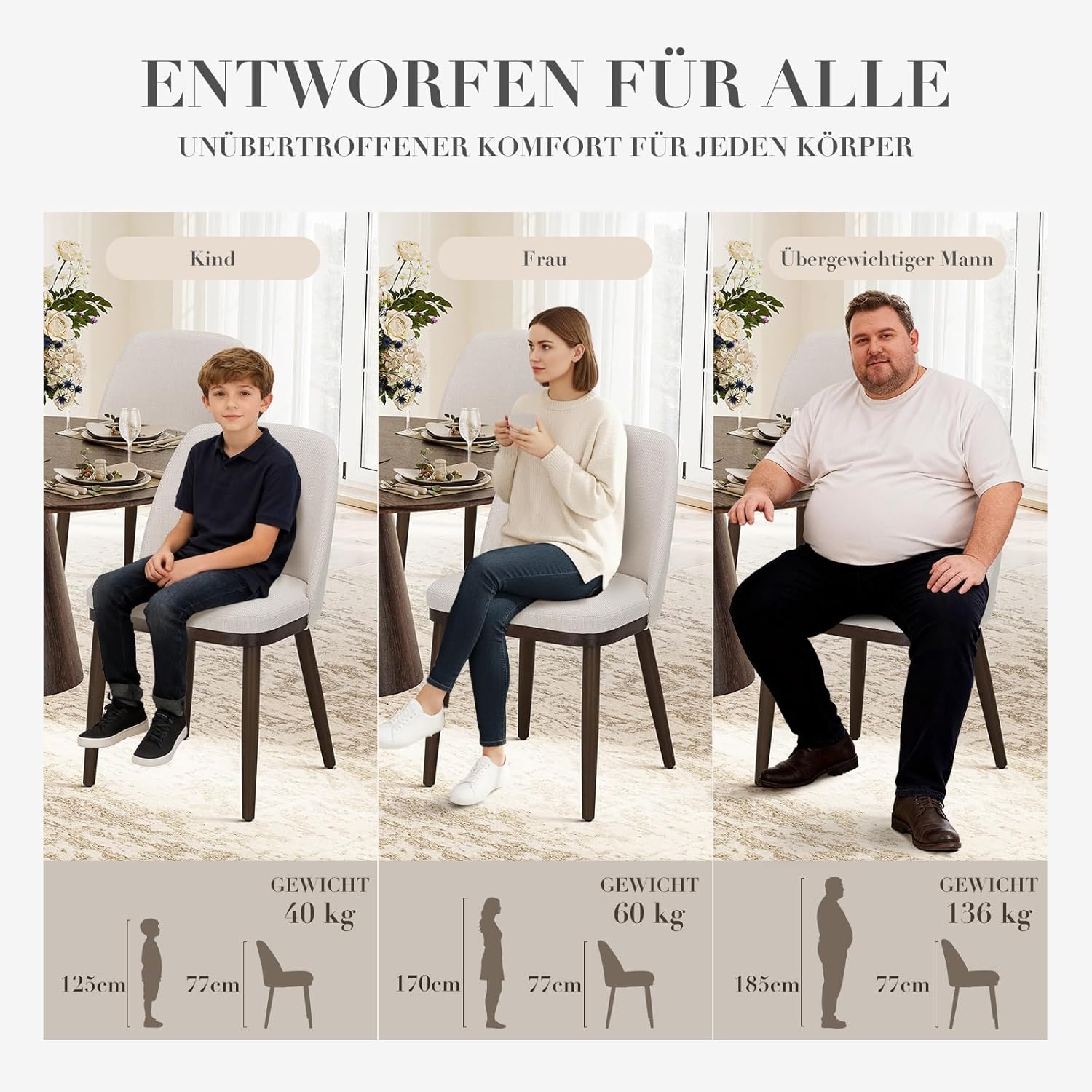 COLAMY Gepolsterte Esszimmerstühle 4er Set, Moderne Küchenstühle mit Rückenlehne, Stoffstuhl mit Holzbeinen für Esszimmer, Küche, Restaurant, Beige