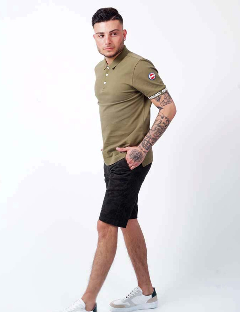 RECYCLED ART WORLD SHORT CHINO STRETCH FLORAL MILITARY GREEN