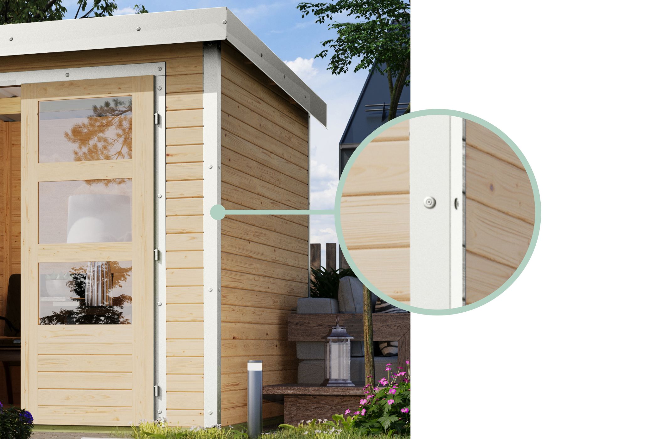 Karibu Hybrid Gartenhaus Hollywood terragrau inkl. Fußboden Gartenlaube Geräteschuppen Gartenhütte