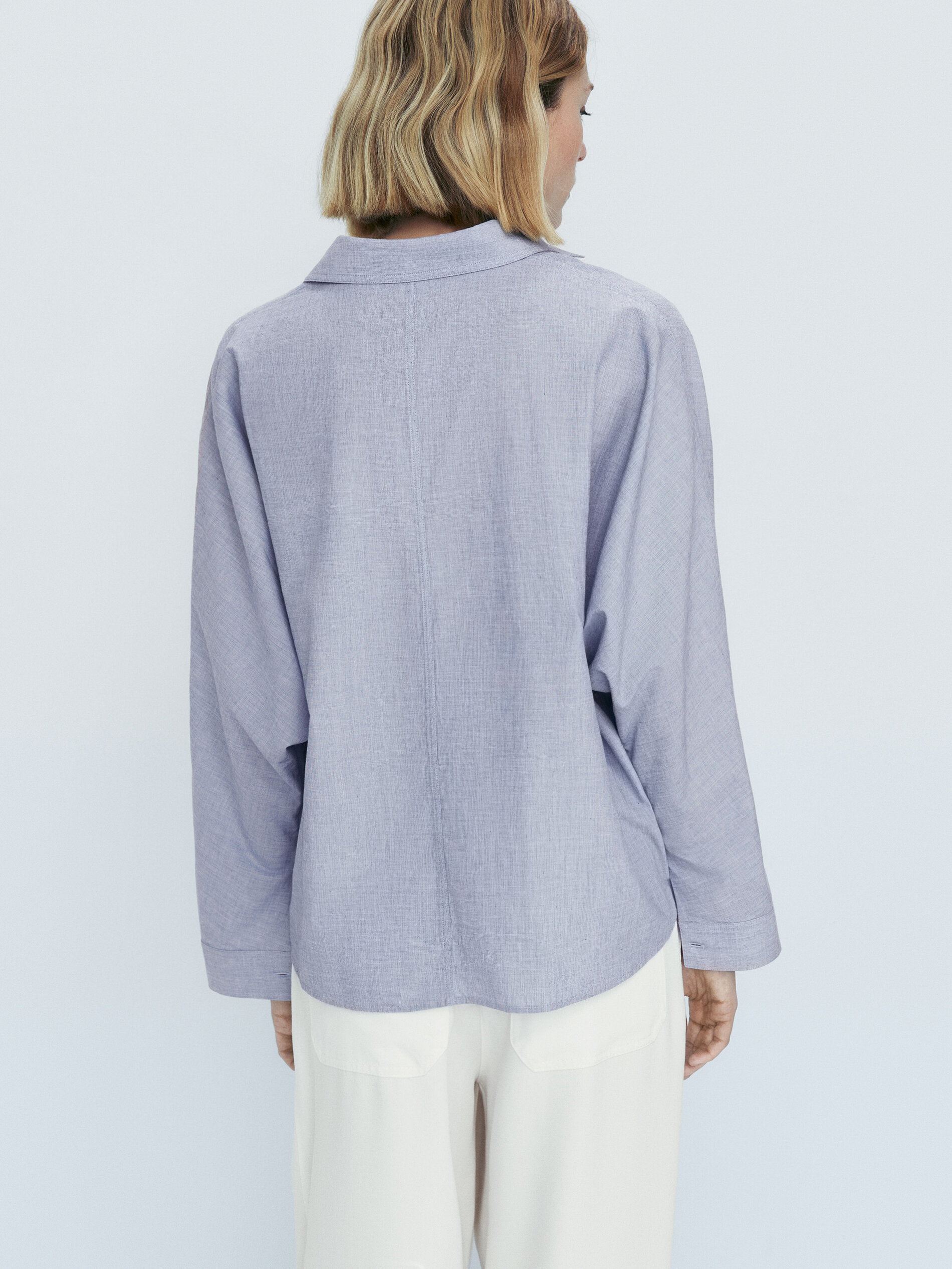 Camisa de algodão chambray - AZUL