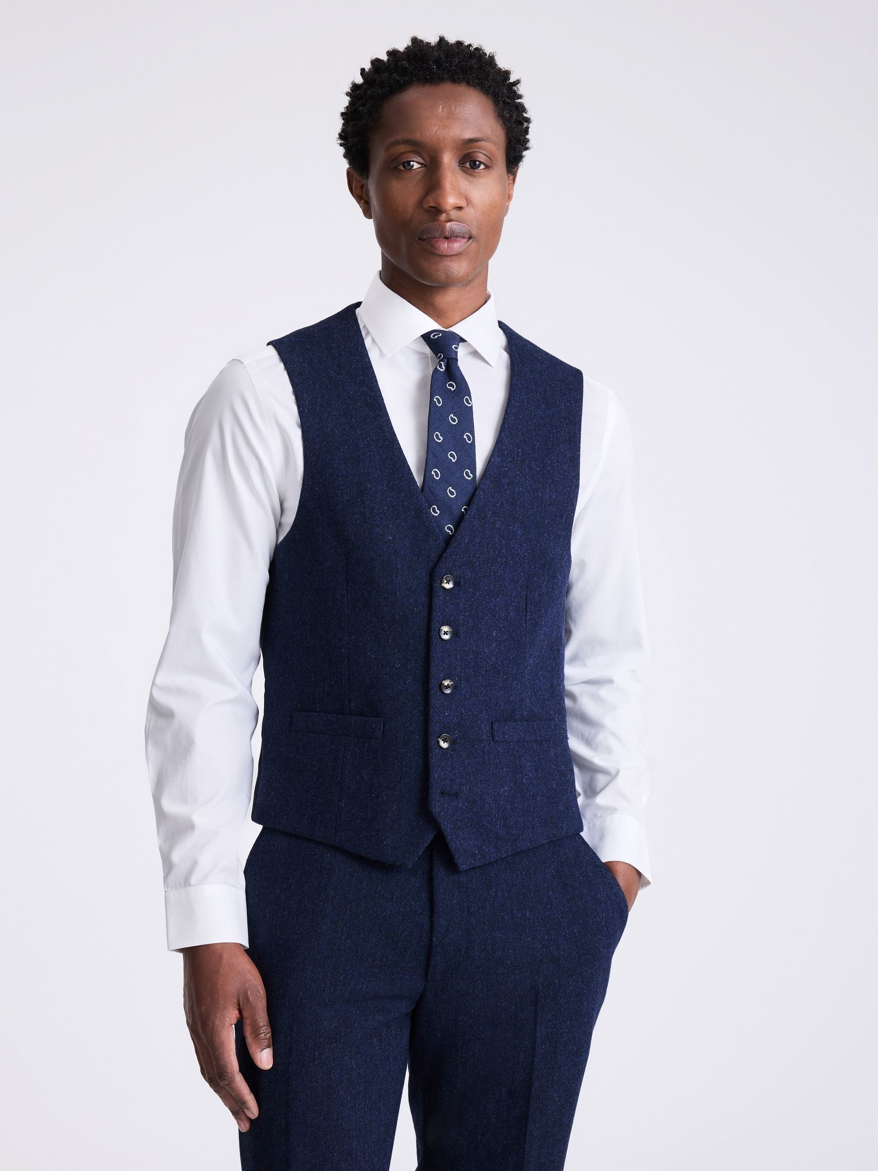 Blauw - MOSS slim-fit Donegal gilet