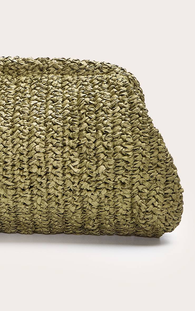 Vert Olive Pochette Souple En Raphia