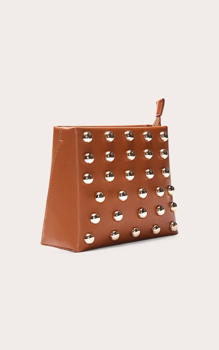 Marron Mini Sac À Bandoulière Structuré À Clous Bombés