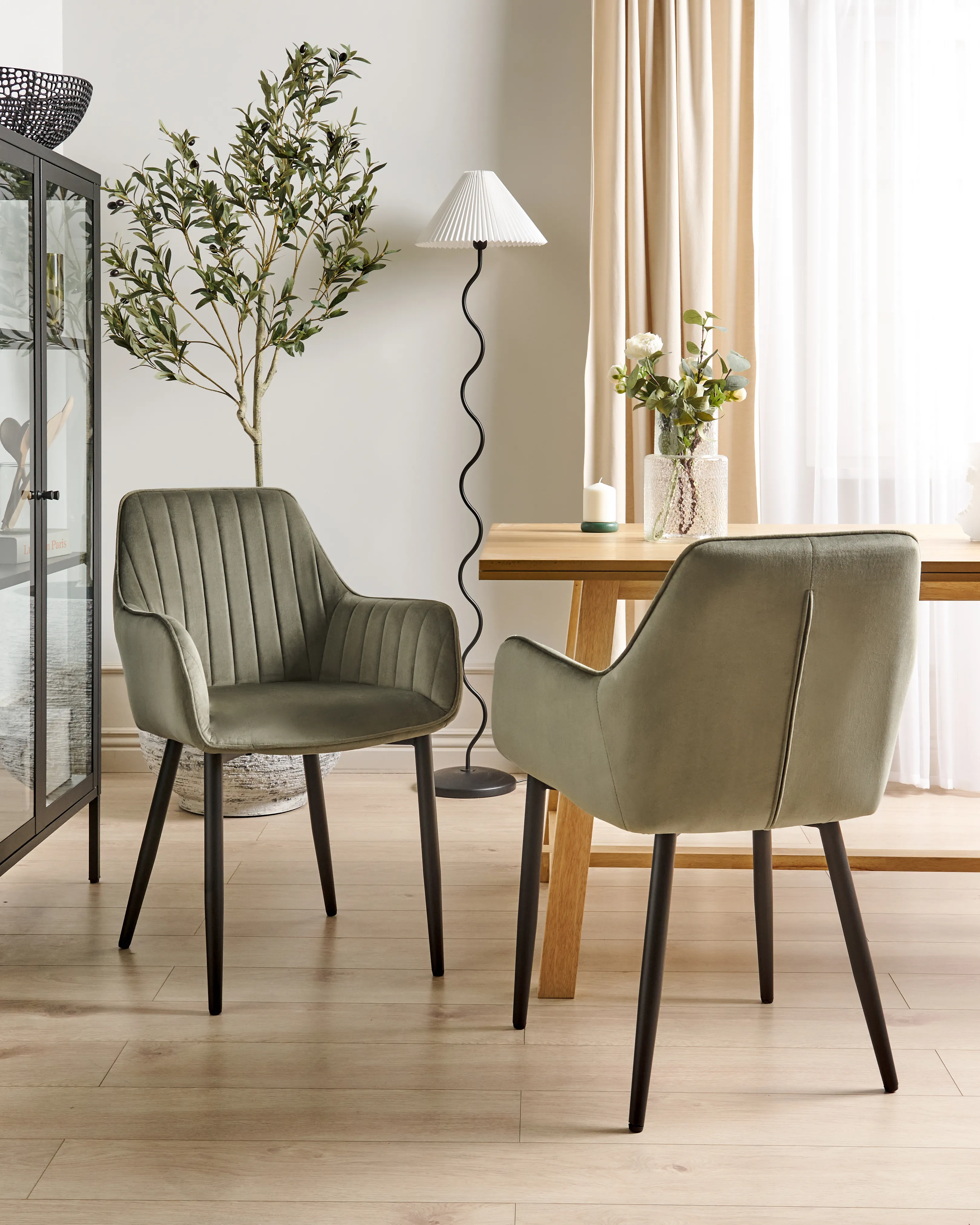 Set van 2 eetkamerstoelen WELLSTON Fluweel Olijfgroen