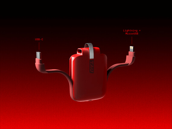 Tau - Powerbank - USB-C, Lightning + Microusb - Rød - 1400 Mah