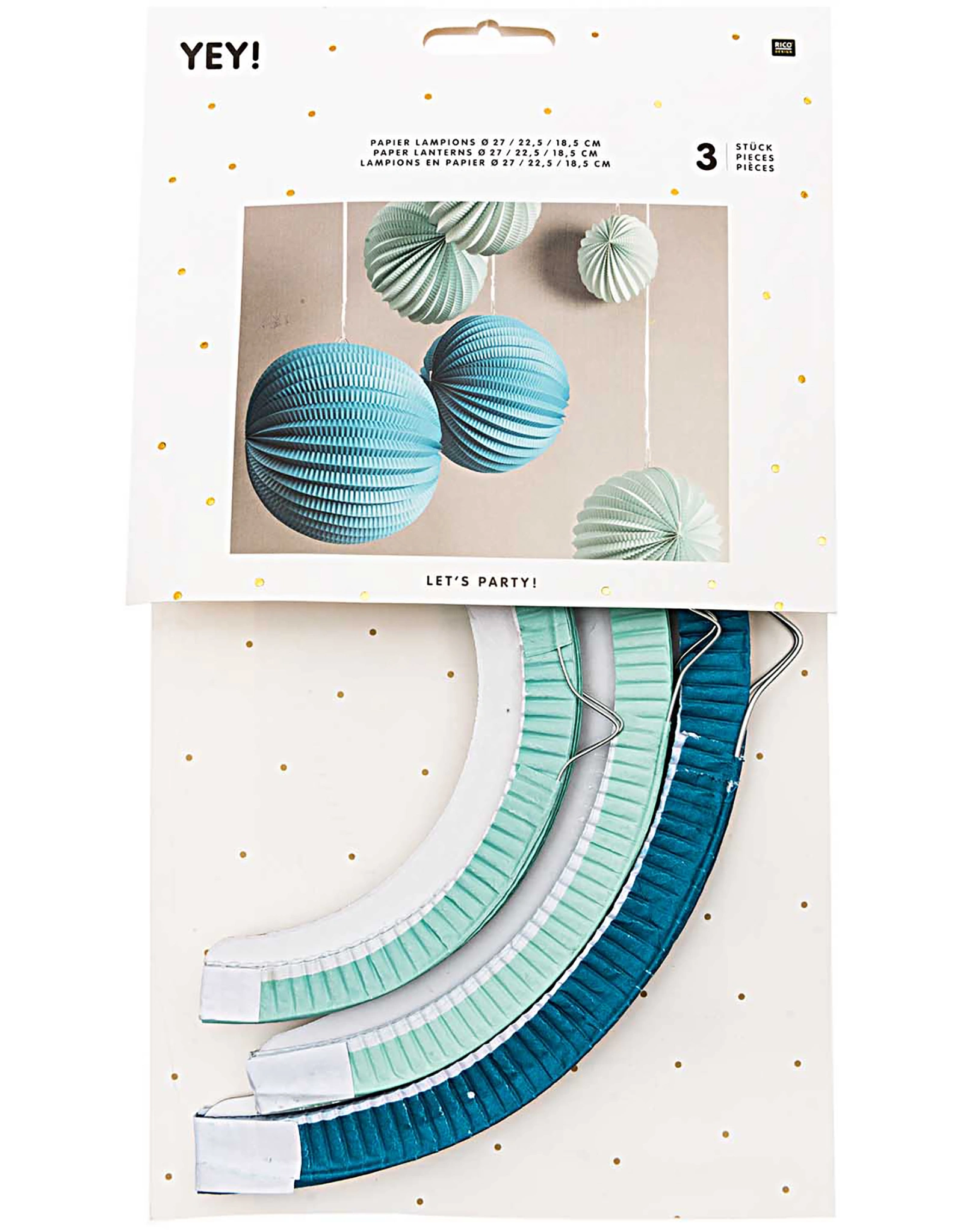 Papier-Lampions 3er-Pack in aqua