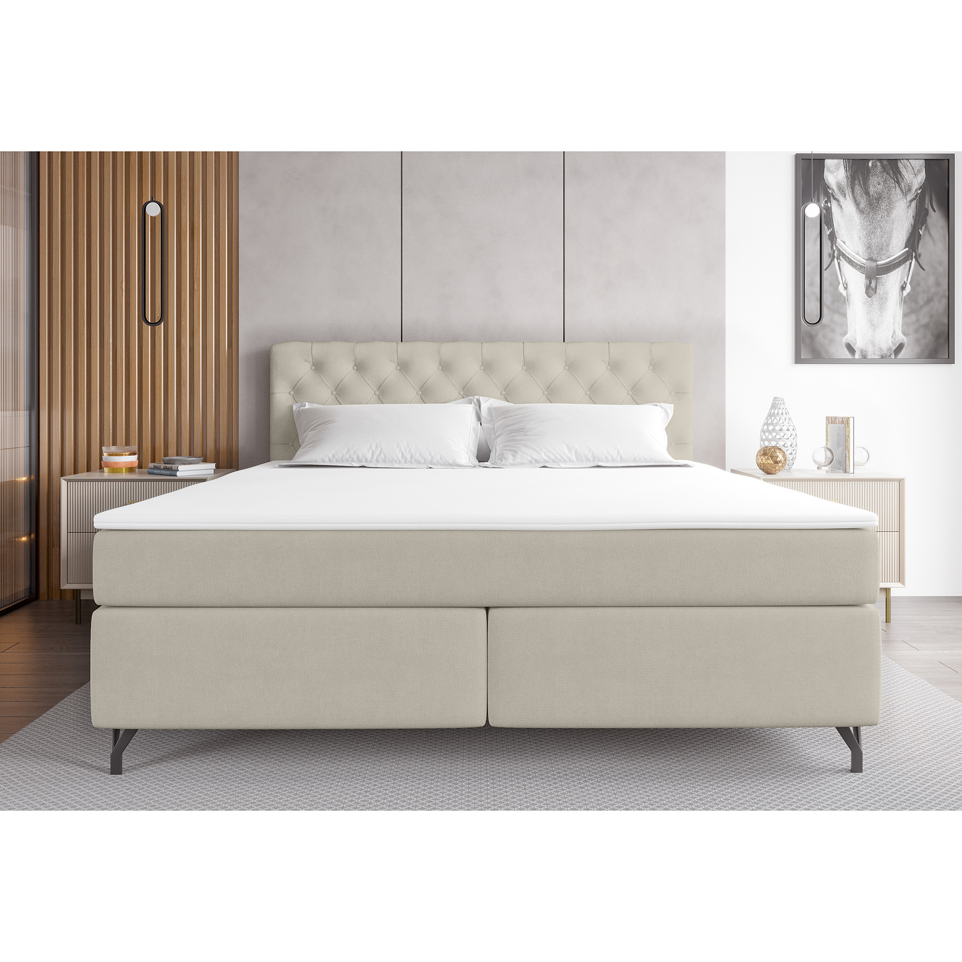 Boxspringbett - beige - inklusive Topper - 180x200 cm