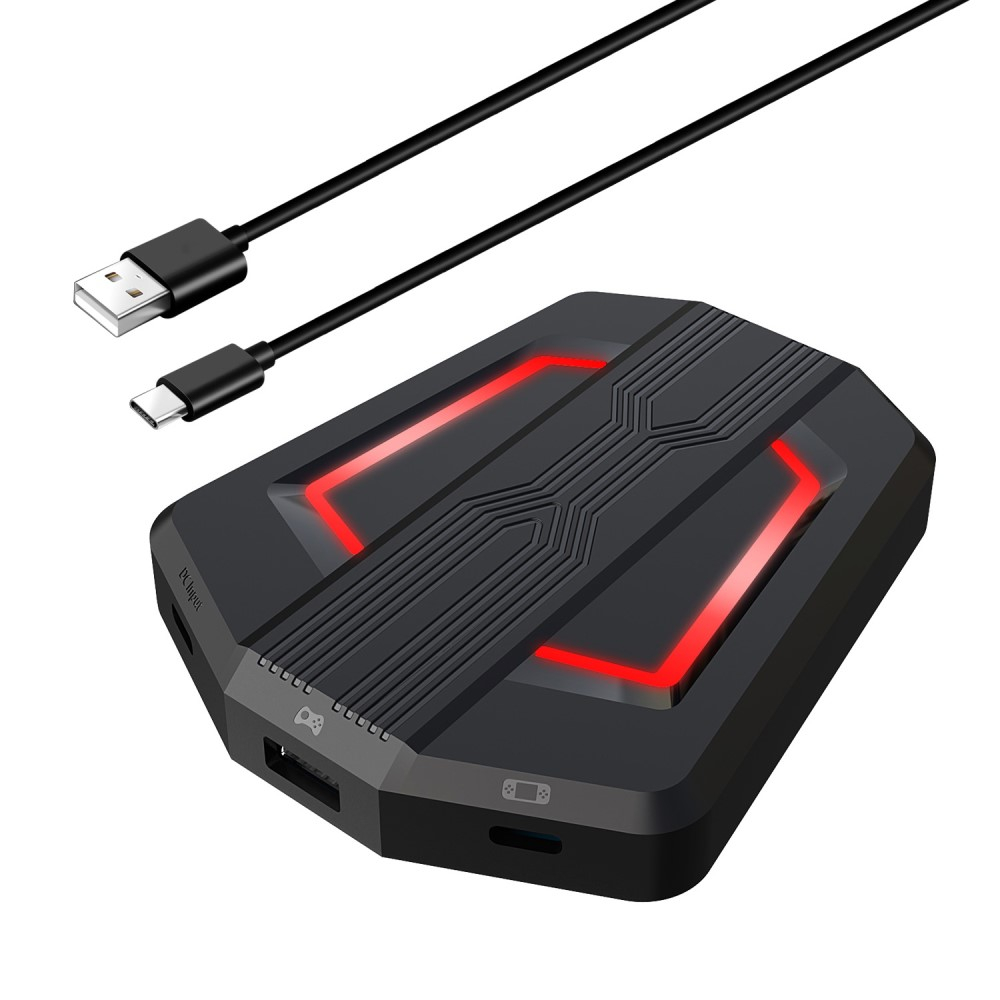 (3-tlg. Set) USB Einhand Gaming Tastatur mit Handballenauflage und Maus   Konverter für PS4 / PS3 / Xbox / Nintendo Switch - Schwarz