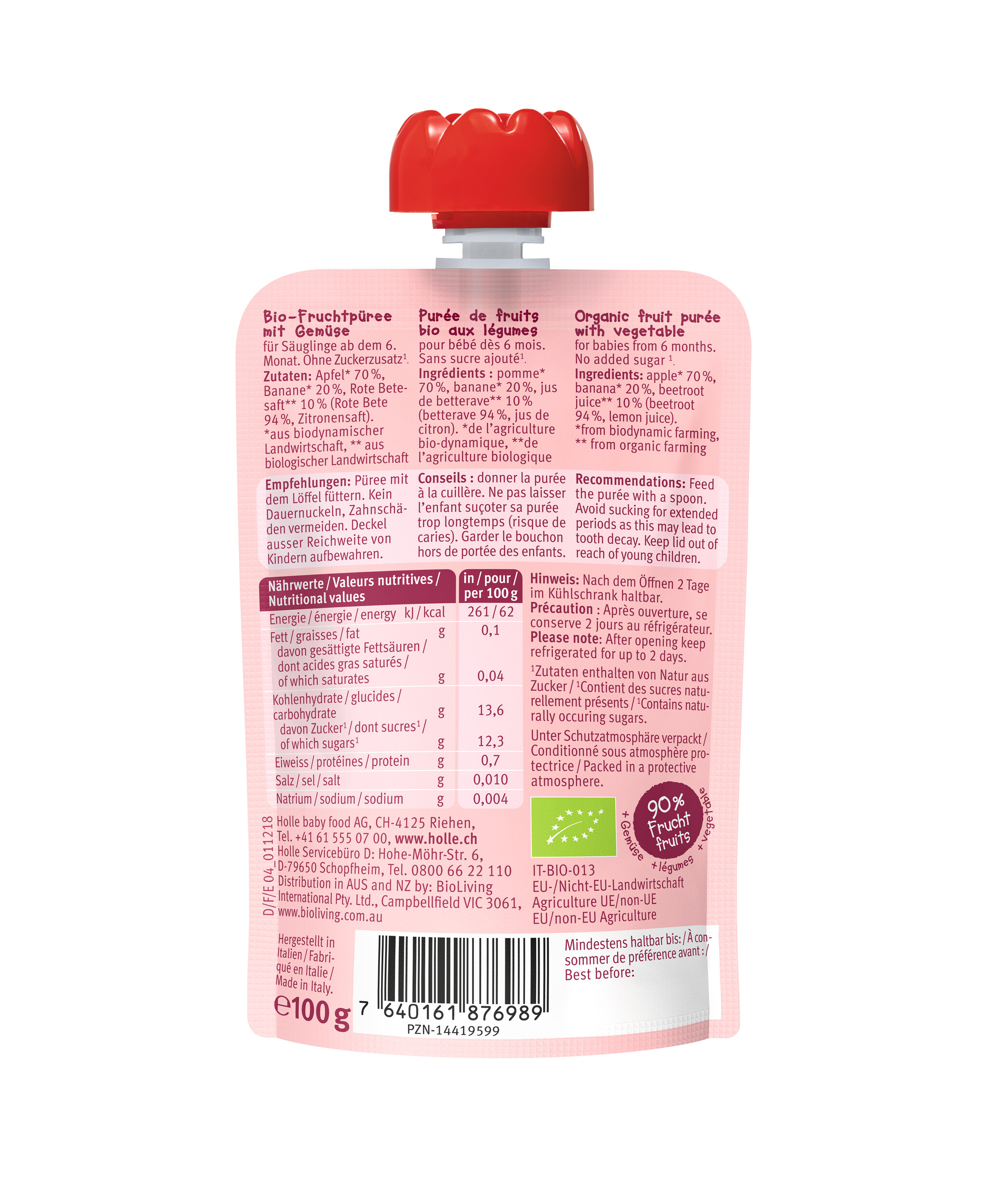 HOLLE Zebra Beet Pouchy Apfel Banane rote Beete 100 g