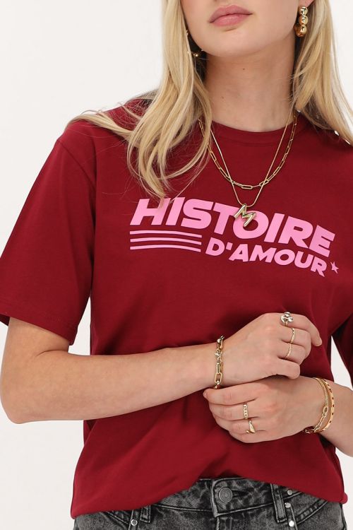 Burgundy T-shirt met roze 